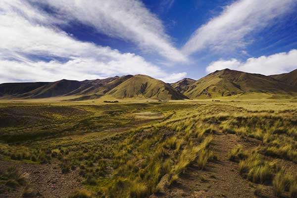  Landscape of lares route for trekker and hikers in Vilcanota Valley 