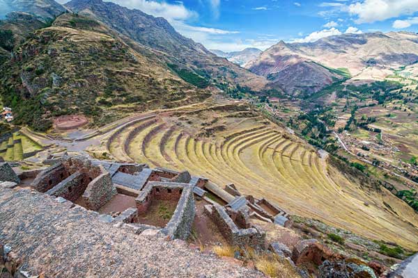  Torreones and Andenes in Pisac, an archeological site in Sacred Valley 