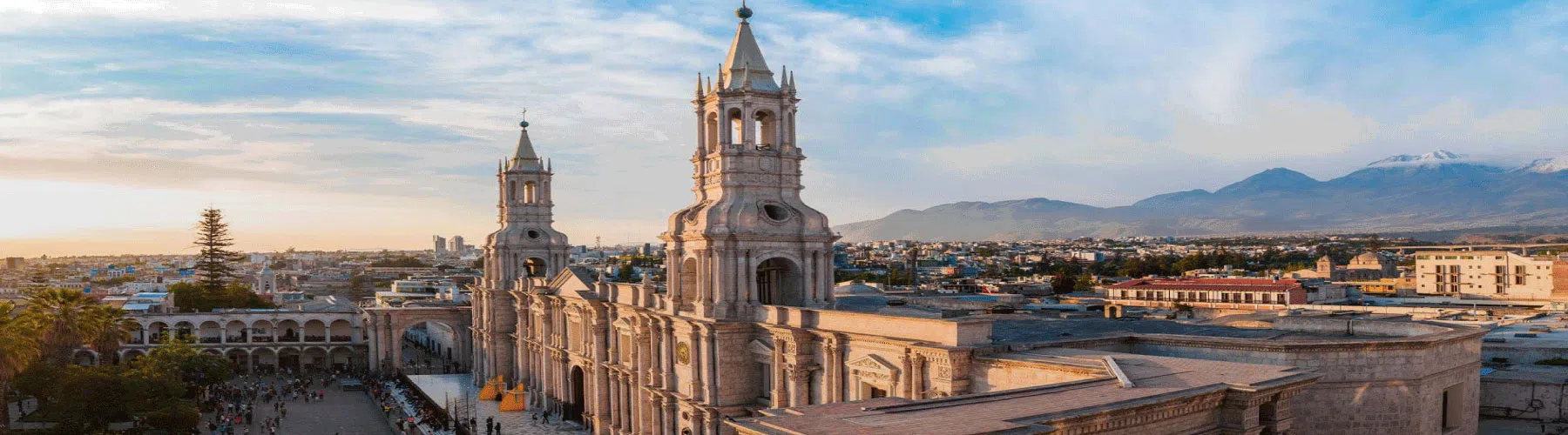 Arequipa white city of Peru and Misty Volcano