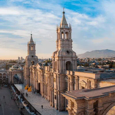  Arequipa white city of Peru and Misty Volcano