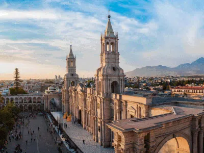  Arequipa white city of Peru and Misty Volcano