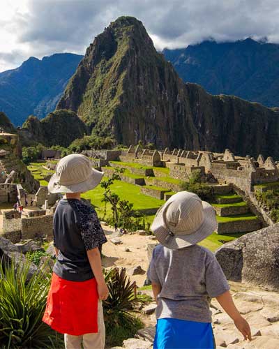 Two young brothers in Machu Picchu Peru