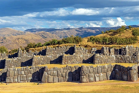  Sacsayhuaman with sun  in Cusco Peru