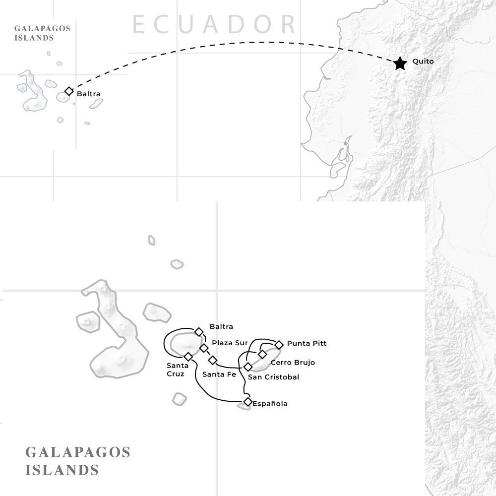 Map route for tour: Luxury Ecuador: Family Galapagos 2024-2025