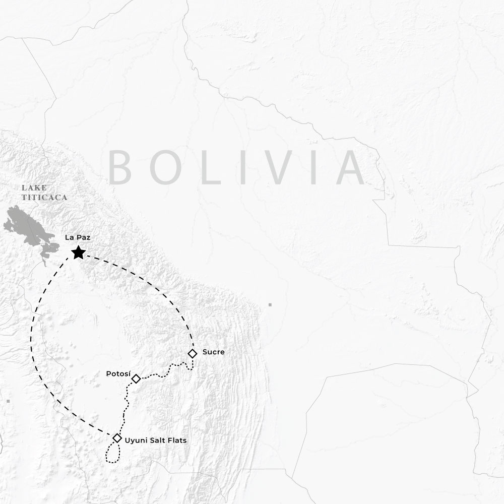 Map route for tour: Boliva Explorer